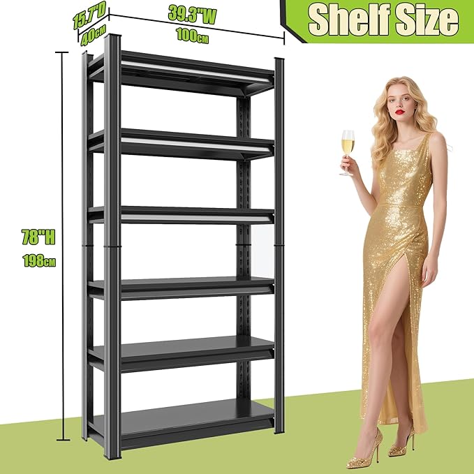 Book Shelf 6-Tier Tall Bookshelfs Metal, Industrial Adjustable Storage Black, Easy to Assemble for Bedroom (78" H * 39.3" W * 15.7" D)