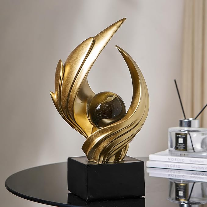 Abstract Art Sculpture, Resin Gold Decorative Statue, Modern White Ornaments for Living Room, Decorativas Modernas for Coffee Table, Entryway &amp; Office Collectibles (Gold)