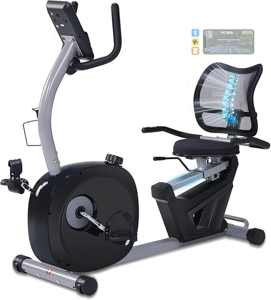 Recumbent Exercise Bike, Recumbent Bike for Home with Smart Workout APP - Recumbent Bikes with Ergonomic Backrest and Comfort Seat, 420LBS Weight Capacity, Larger Backlit Display