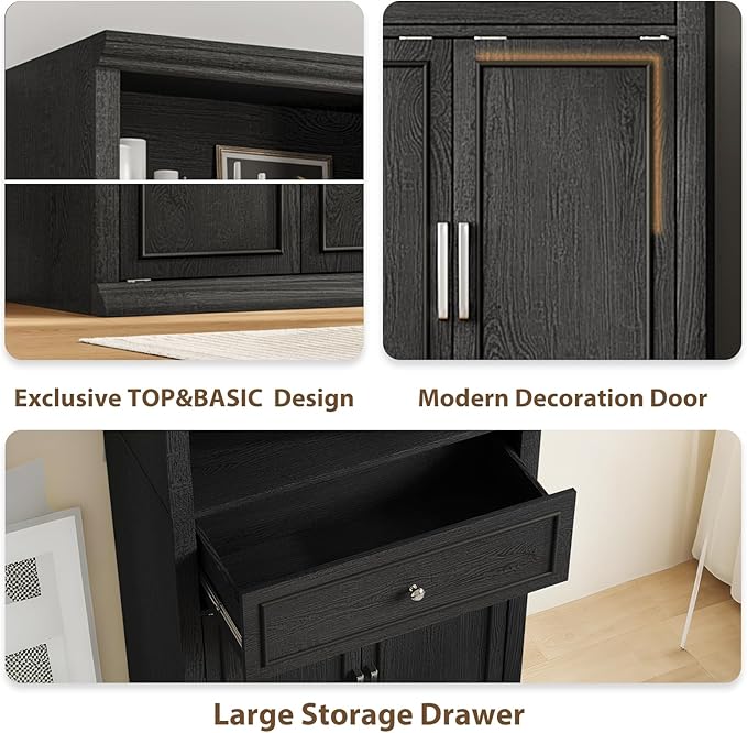 Rresyet Bookcase, 6 Tier Black Bookshelf 28" W Tall Minimalist Bookshelfs with Storage Cabinet Suitable for Offices, Libraries, Living Rooms