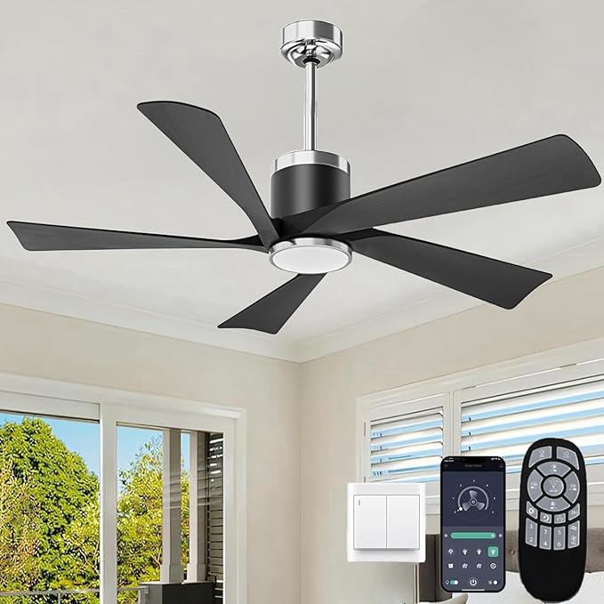 52'' Ceiling Fans with Lights, Modern Ceiling Fan with Remote Control, Indoor Outdoor Ceiling Fan for Living Room,Bedroom 5 Blade 3 Color Tempearture (Black)