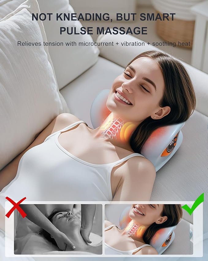 2025 Upgraded Neck Massager Device with Heat, Pulse & Vibration, 3 Modes, Ergonomic Design, Portable Neck and Shoulder Massager for Relaxation & Muscle Tension Relief (Gray)