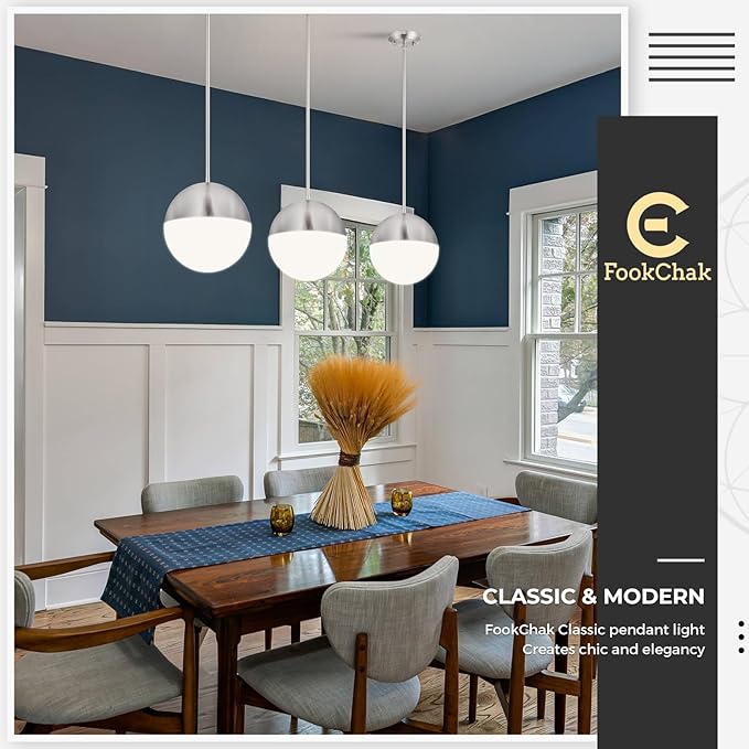 10in Brushed Nickel Pendant Light Globe Glass Kitchen Island Pendant Light Fixtures Modern Frosted Glass Hanging Light Milky White Ball Pendant Lights for Kitchen Sink Dining Room Entry Bathroom