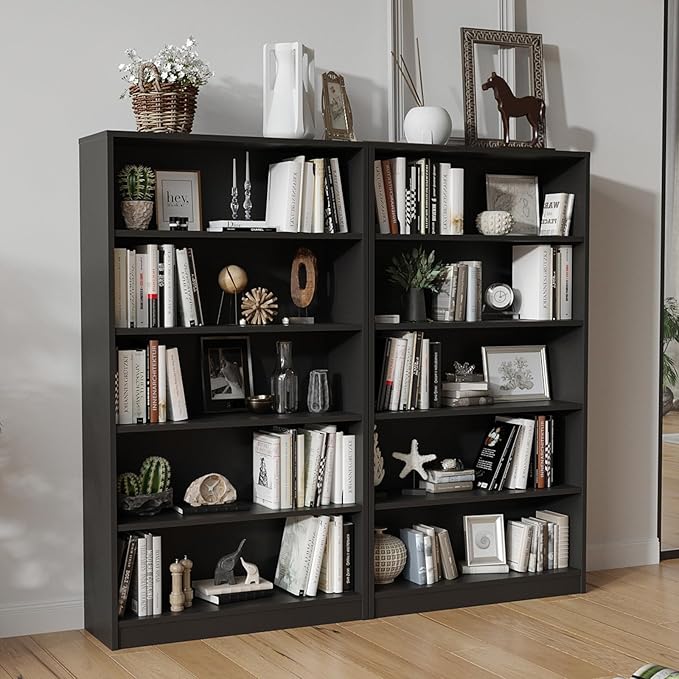 Farini 60 Inch Tall Bookcase,5 Shelf Bookshelfs,Adjustable Bookshelf for Home Office,Black