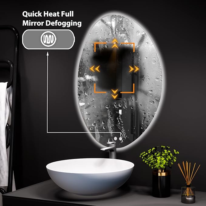 HOMECOOKIN Led Mirror for Bathroom, 24 x 32 Inch Bathroom Vanity Mirror with Lights Adjustable 3 Colors, Anti-Fog Wall Mounted Backlit, Horizontal & Vertical
