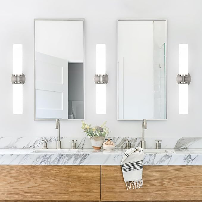 Wall Sconces Set of Two, Brushed Nickel Gold Bathroom Sconces Wall Lighting with Milky White Glass, Modern Sconces Wall Decor Set of 2 Wall Light fixtures for Bathroom Mirror Living Room Bedroom