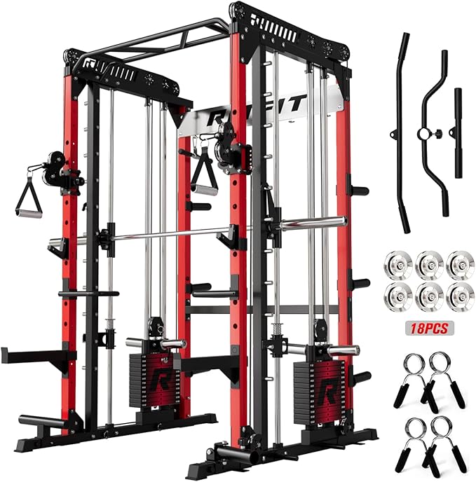 RitFit M1 & M1 Pro Smith Machine with Cable Crossover System, Multi-Function Squat Rack Power Cage for Home Gym, Power Rack and Packages