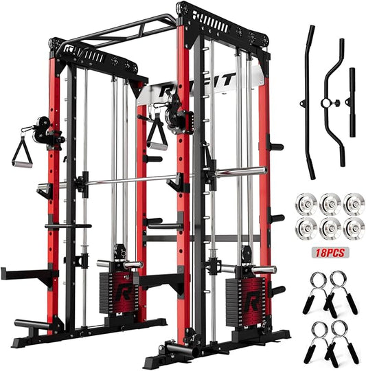 RitFit M1 & M1 Pro Smith Machine with Cable Crossover System, Multi-Function Squat Rack Power Cage for Home Gym, Power Rack and Packages