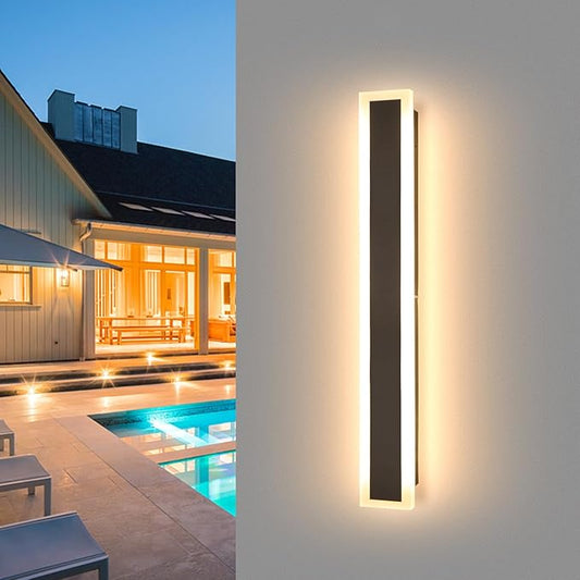24 Inch Black Outdoor Wall Light Modern LED Exterior Wall Sconce, Long LED Linear Exterior Lights 3000K for Garage Doorway Patio Stairway