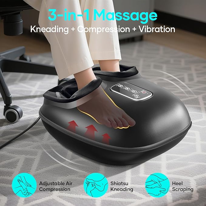 New Shiatsu Foot Massager with Heat, Vibration,Rolling Compression Feet Massager Machine, 3-Level Adjustable, Full Wrap & Knead, Easy to Use for Daily Relaxation, Pain Relief, Portable for Family