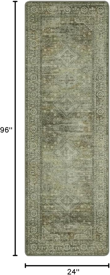 Runner Rug for Hallway Kitchen, 2x8 Machine Washable Runners Rug for Entryway, Soft Modern Boho Throw Rugs, Low Pile Floor Cover with Non Slip Backing, Distressed Light Grayish Sage Green