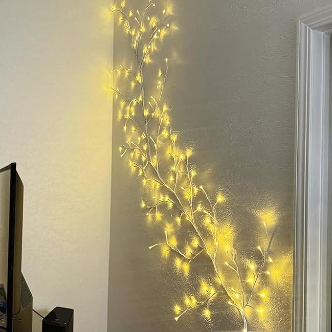 Enchanted Willow Vine Lights with Remote, Christmas Swags Decorations Indoor Room Decor, 18 Branches 144 LEDs Lighted Willow Vine Lights for Walls Bedroom Home Decor, White Branch