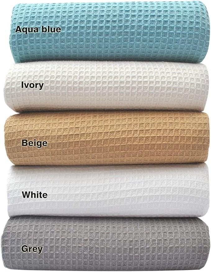 Tex Trend White Waffle Blankets – 100% Cotton Blankets Queen Size – Breathable and Soft for Summer Spring – Suitable for Bed Layering, Sofa and Couch (90”x90”)