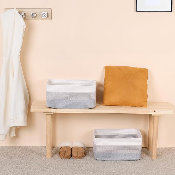 Large Storage Baskets for Shelves, Closet Organizers Bins for Clothes Blanket Towels, Baby Nursery, Toy Baskets Box, Woven Rope Baskets, 17 x 13 x 7.5”, 3 Packs Gradient Gray