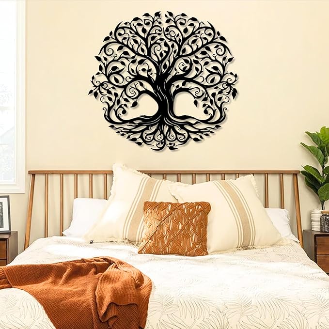 Yemwot Metal Tree of Life Wall Decor, Circle of Life Metal Trees Wall Art, Branch Art, Spiritual Decor, Modern Sculpture Decoration, Living Room Bedroom Decoration (Sliver-Tree 2, 39"x 36" | 100x91cm)