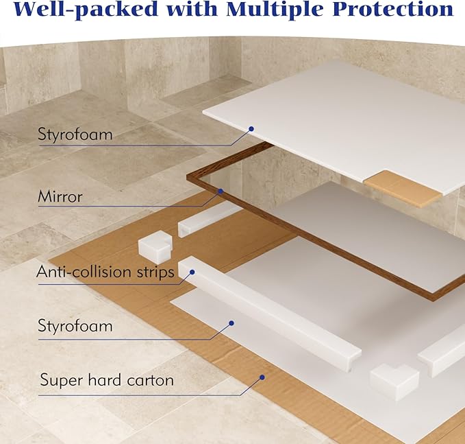 Rectangle Bathroom Mirror 22x30 Inch, Walnut Wood Grain Framed, Anti-Rust &amp; 4mm Tempered Glass, Horizontal/Vertical Hanging Vanity Mirror for Bathroom &amp; Bedroom