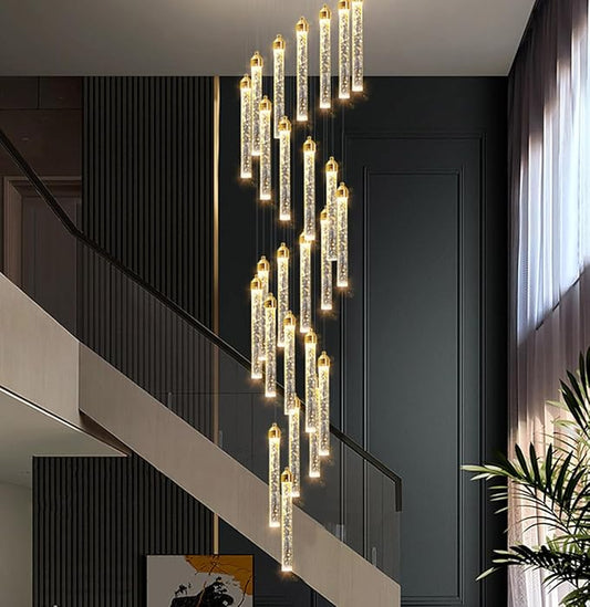 156in Long Light 20-Lights Chandeliers for Entryway LED Dimmable Chandeliers Lighting Fixture Modern Flat Sloped High Ceiling Pendant Lights Crystal Drop Light for Living Room Foyer Hallway Staircase