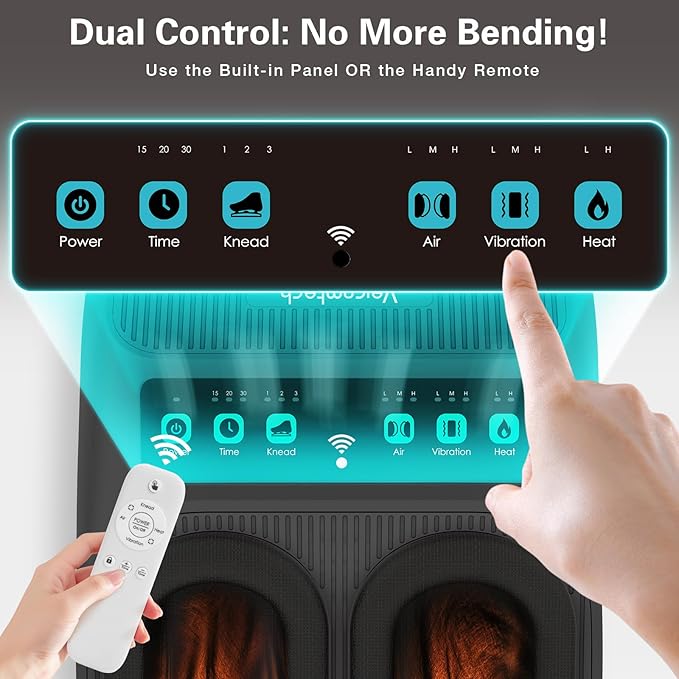 Shiatsu Foot Massager with Heat, Electric Foot Massager Machine for Plantar Fasciitis Neuropathy with Remote Control, Adjustable Vibration and Compression (Black)