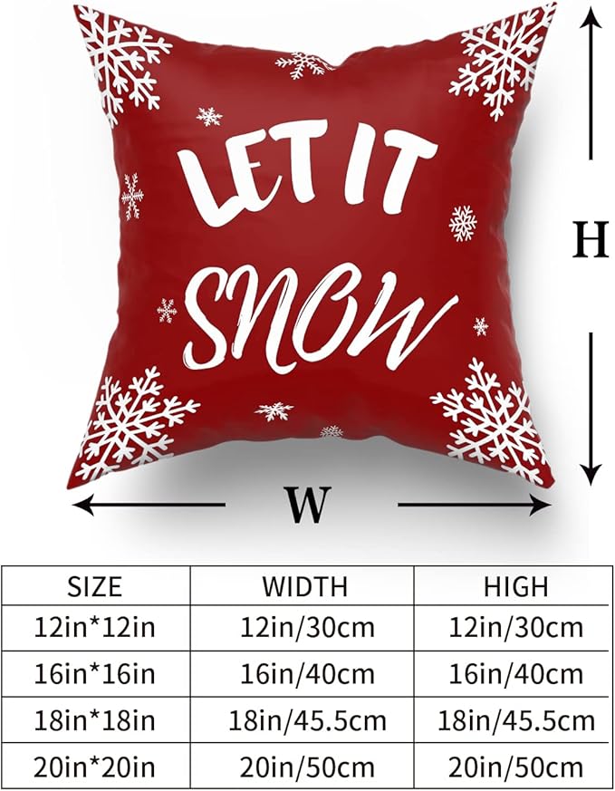 Giwawa Happy Winter Throw Pillow Covers Set of 2 Let It Snow Snowflake Red Merry Cotton Pillowcase Personalized Cushion Cover Room Bedroom Sofa Decoration Square 18×18 inchess