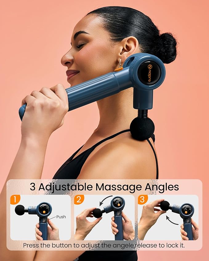 NAPRE Massage Gun with Extension Handle and 3 Adjustable Angles,Deep Tissue Back Massage for Neck/Shoulders/Waist/Legs/Body Pain Relief,Handheld Percussion Muscle Massager with Portable Case,Blue