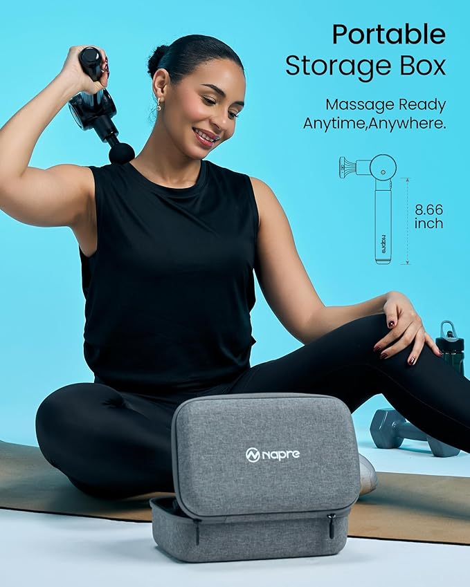 NAPRE Massage Gun with Heat,Massage Gun Deep Tissue with Extension Handle & 3 Adjustable Angles,Handheld Percussion Back Massager for Muscle/Neck/Body Pain Relief with Portable Case,Black