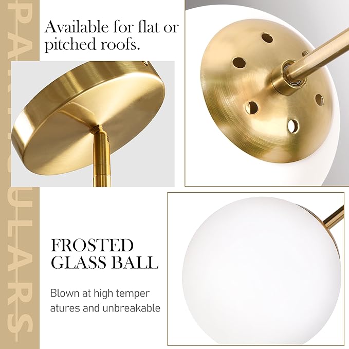 10 Inch Globe Pendant Light Gold Mid Century Pendant Light Contemporary Globe Pendant Lights Adjustable Hanging Light Fixture Milk Glass with Brass Finish for Dining Room Kitchen Island