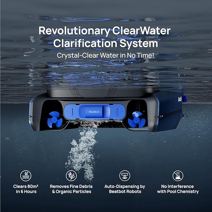 (2025 Upgrade) Beatbot iSkim Ultra 24/7 Cleaning Solar Powered Pool Skimmer with Water Clarification System & APP Control, Voice Broadcast, Dual Charging Options, Edge & Corner Cleaning, Blue