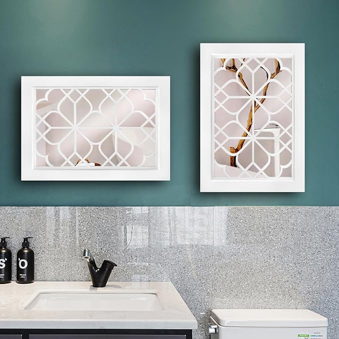 Wocred Set of 2 Rectangular Wall Mirror,Gorgeous Rustic Farmhouse Accent Mirror,White Color Entry Mirror for Bathroom Renovation,Bedrooms,Living Rooms and More(11”x15”)