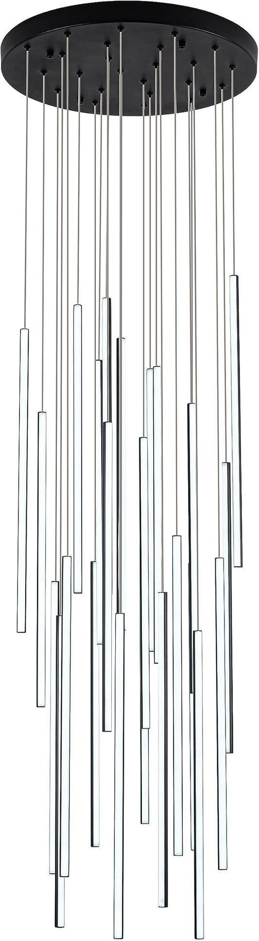 Modern LED Chandelier Clustered Led Pendant Light Black 24 Lights Dimmable High Ceiling Large Hanging Lighting Fixture for Loft Villa Living Room Stairs Foyer