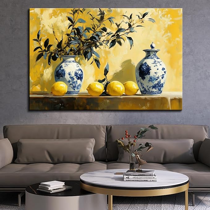 superbpag Vintage Kitchen Canvas Wall Art - 16x12 inches Lemon Botanical Painting Picture Wall Decor for Kitchen Dining Room, Ready to Hang