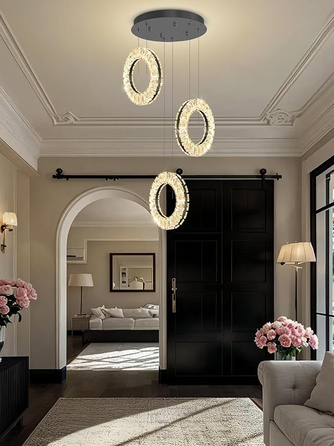 Pendant Lighting for Kitchen Island Mini Light Fixture Modern Led Crystal Pendant Light Black Round Chandelier for Dining Room Living Room Kitchen Bedroom Bar