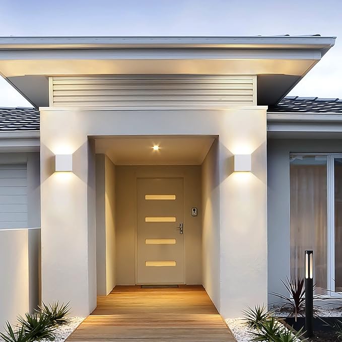 12W 2Pack Outdoor Wall Lights Exterior/Interior,LED White Outdoor Wall Sconces Light Fixtures Modern,IP65 Waterproof Square Aluminum Wall Lamps, Up and Down Lights 6500K Cold Lights