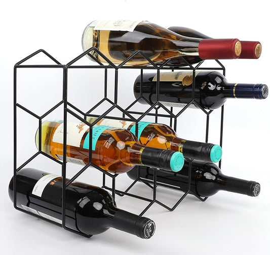 Black Wine Rack Countertop 14 Bottles, Geometric Stainless Steel Wine Bottle Holder,3 Tier Wine Racks for Cabinet Pantry Bar Table No Assembly Required