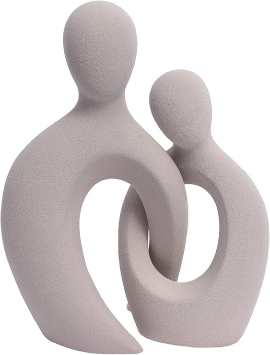 Quoowiit Ceramic Couple Sculptures for Home Decor, Abstract Lover Statue for Shelf, Office, Living Room, Bedroom Decorations - Anniversary, Valentine's Day, Birthday Gift (Grey)
