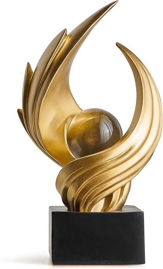 Abstract Art Sculpture, Resin Gold Decorative Statue, Modern White Ornaments for Living Room, Decorativas Modernas for Coffee Table, Entryway &amp; Office Collectibles (Gold)