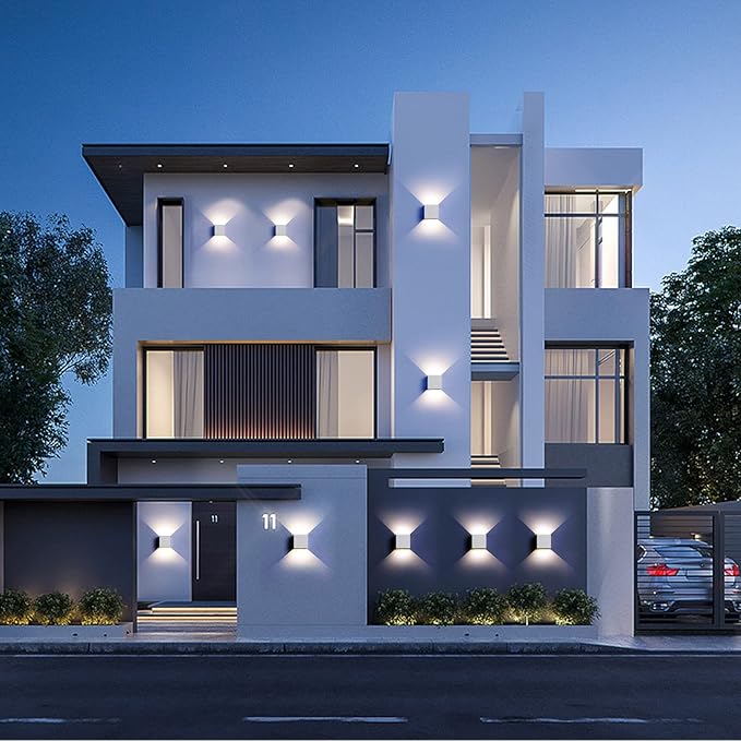 12W 2Pack Outdoor Wall Lights Exterior/Interior,LED White Outdoor Wall Sconces Light Fixtures Modern,IP65 Waterproof Square Aluminum Wall Lamps, Up and Down Lights 6500K Cold Lights
