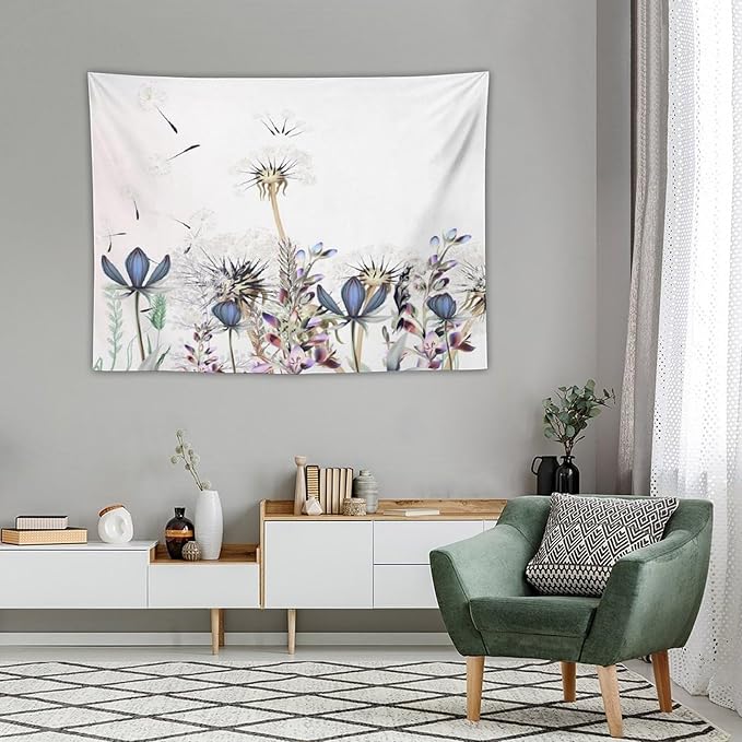 Kurtect Nature Dandelion Tapestry,Spring Plants Colorful Floral Botanical Theme Print Tapestries for Living Room Party Beach Picnic Blankets Tablecloths Wall Decor, 30x40 in