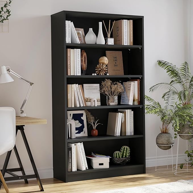Farini 60 Inch Tall Bookcase,5 Shelf Bookshelfs,Adjustable Bookshelf for Home Office,Black