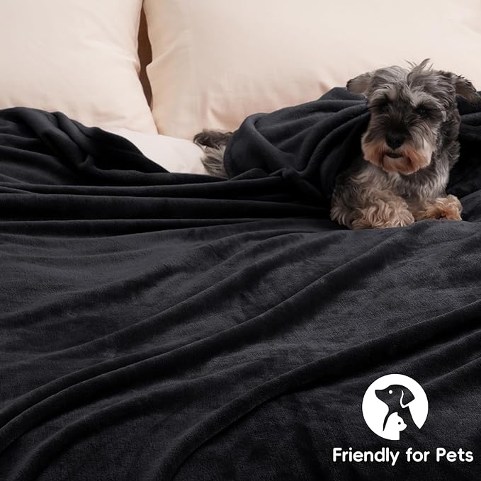 PHF Ultra Soft Fleece Throw Blanket, No Shed No Pilling Luxury Plush Cozy 300GSM Lightweight Blanket for Bed, Couch, Chair, Sofa Suitable for All Season, 50" x 60", Black