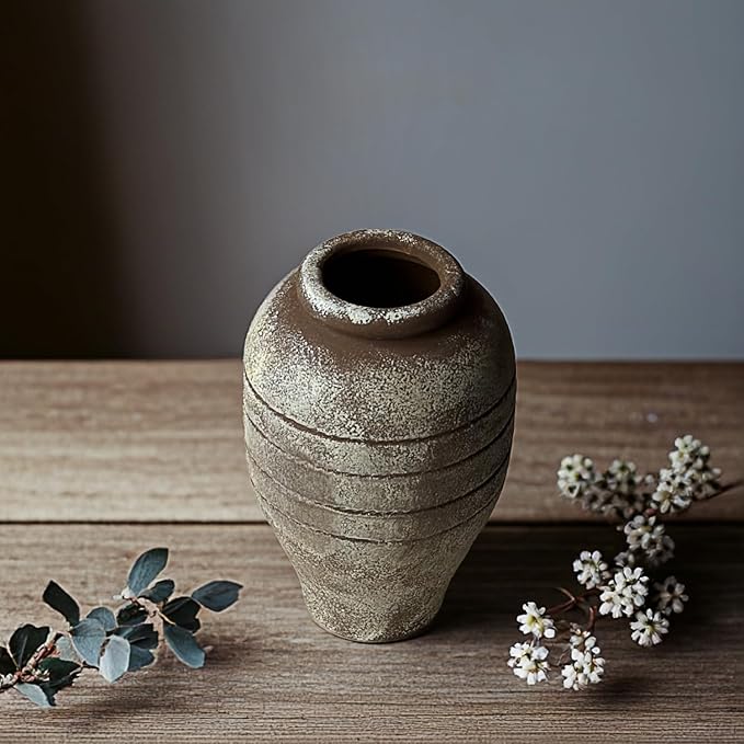 Antique Ceramic Flower Vase for Living Room Bedroom 9.06'' Farmhouse Decor for Bouquet Fake Plant Home Decor Office Table Shelf Fireplace Centerpieces Rustic Retro Vintage Classic Modern