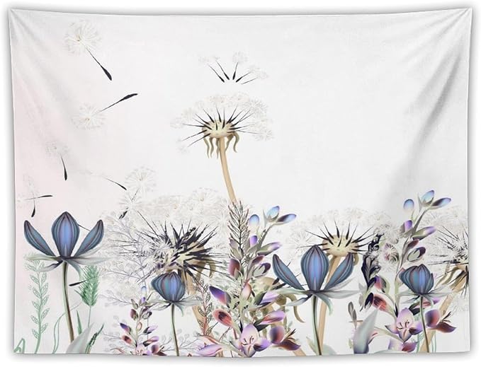 Kurtect Nature Dandelion Tapestry,Spring Plants Colorful Floral Botanical Theme Print Tapestries for Living Room Party Beach Picnic Blankets Tablecloths Wall Decor, 30x40 in