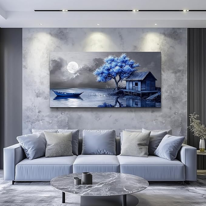 ZUITINGHUA Canvas Wall Art For Living Room Wall Decor For Bedroom Office Wall Decoration Seaside Landscape Painting Boat Pictures Artwork Room Aesthetic Home Decor 20x40 In