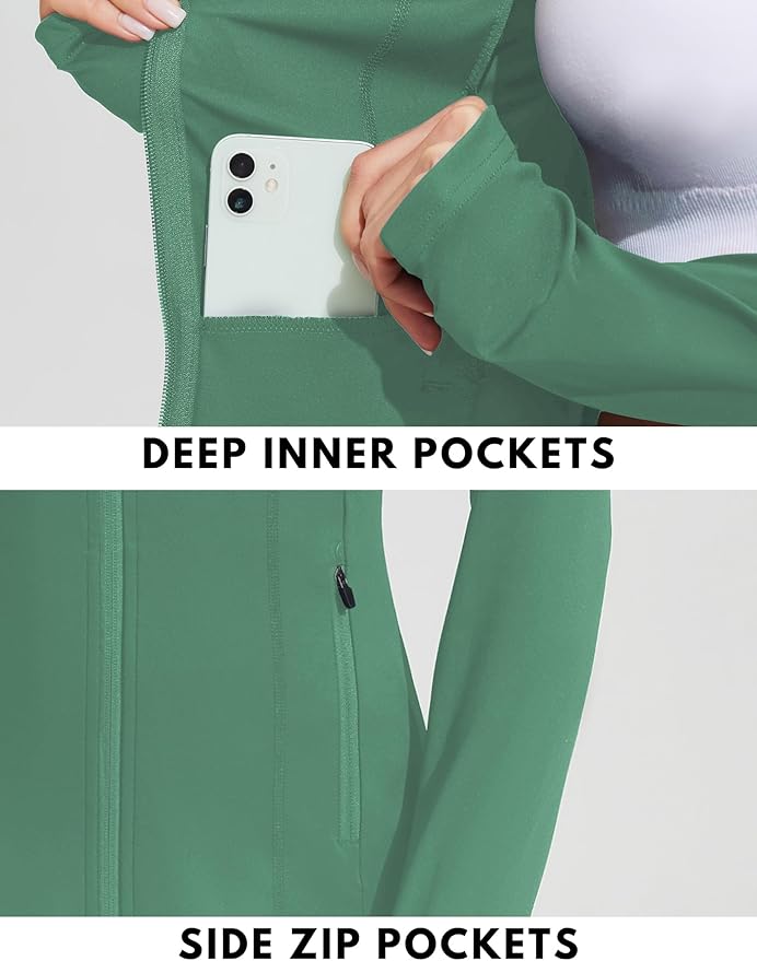 PINSPARK Women's Athletic Jackets Slim Fit Workout Jacket Full Zip Up Running Gym Yoga Sports Tops with Pockets
