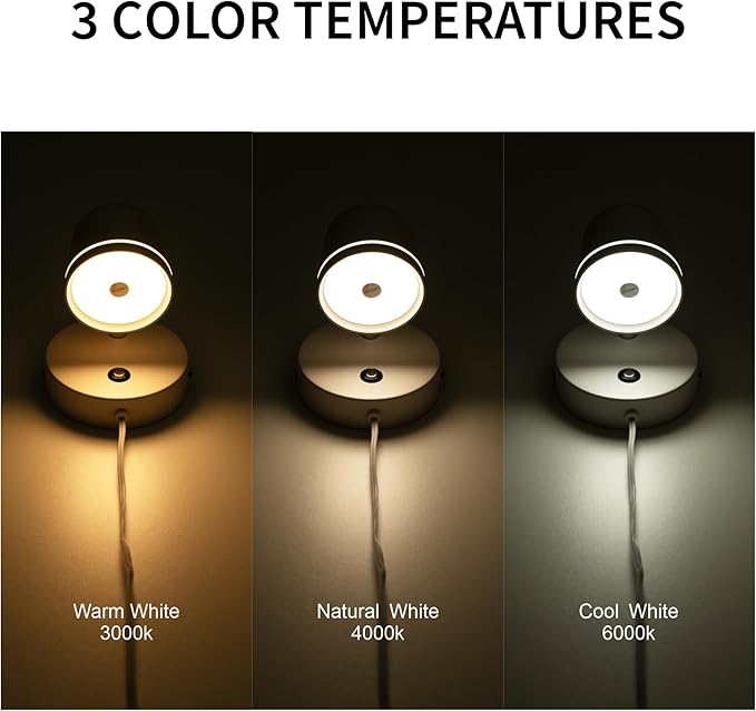 Aisilan LED Wall Sconce with Switch Plug in Dimmable Bedroom Sconce Adjustable Sconce Wall Lighting Angle Anti-Glare Matte White Aluminum Bedside Wall Lights for Living Room 7W White