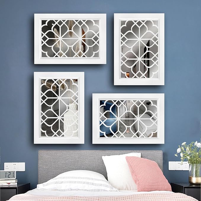 Wocred Set of 2 Rectangular Wall Mirror,Gorgeous Rustic Farmhouse Accent Mirror,White Color Entry Mirror for Bathroom Renovation,Bedrooms,Living Rooms and More(11”x15”)