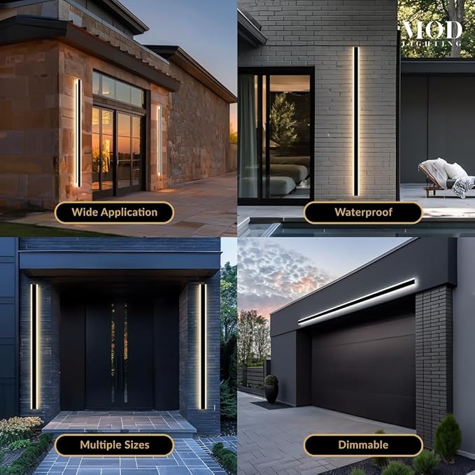 𝗠𝗢𝗗 𝗟𝗜𝗚𝗛𝗧𝗜𝗡𝗚 Haylen | Waterproof Outdoor Wall Light, LED Dimmable with Remote 3000K-6000K, Long Outdoor Porch Lights, Wired Lighting Fixture, Patio Exterior Wall Sconce, 2-Pack (Black, 79")