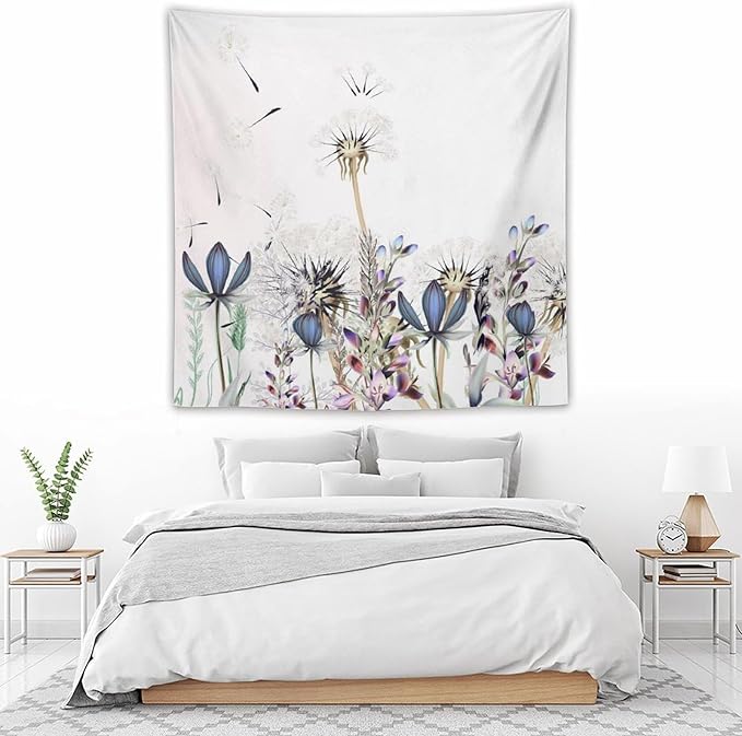 Kurtect Nature Dandelion Tapestry,Spring Plants Colorful Floral Botanical Theme Print Tapestries for Living Room Party Beach Picnic Blankets Tablecloths Wall Decor, 60x60 in
