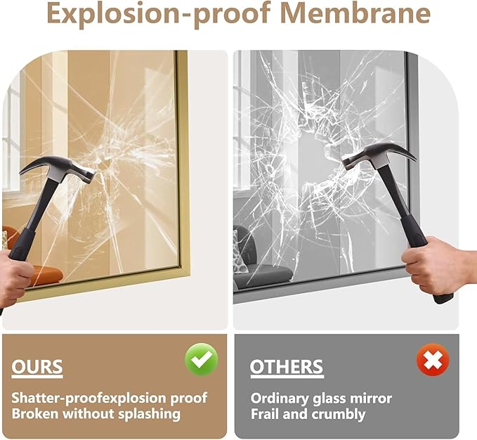 Gold Bathroom Mirror, 30"x36" Rectangle Mirror, Brushed Gold Mirror, Metal Frame Square Corner Vanity Mirror, Wall Mounted Mirror for Modern, Living Room, Bedroom, Horizontal Or Vertical