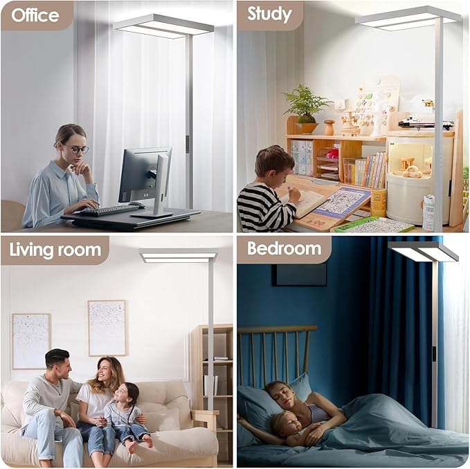 120W LED Floor Lamp 4000K for Office, 76.6'' 12600LM Dimmable Natural Daylight Eye-Caring Free Standing Lamp with Daylight Sensor and Motion Sensor for Meeting Room Studying Room Reading