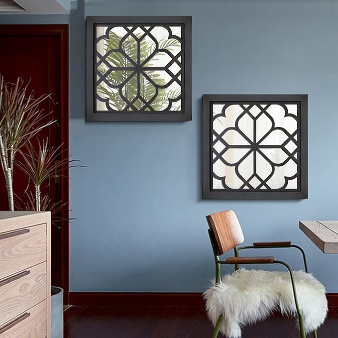 Wocred 2 PCS Square Wall Mirror,Gorgeous Rustic Farmhouse Accent Mirror,Black Entry Mirror for Bathroom Renovation,Bedrooms,Living Rooms and More(16”x16”)